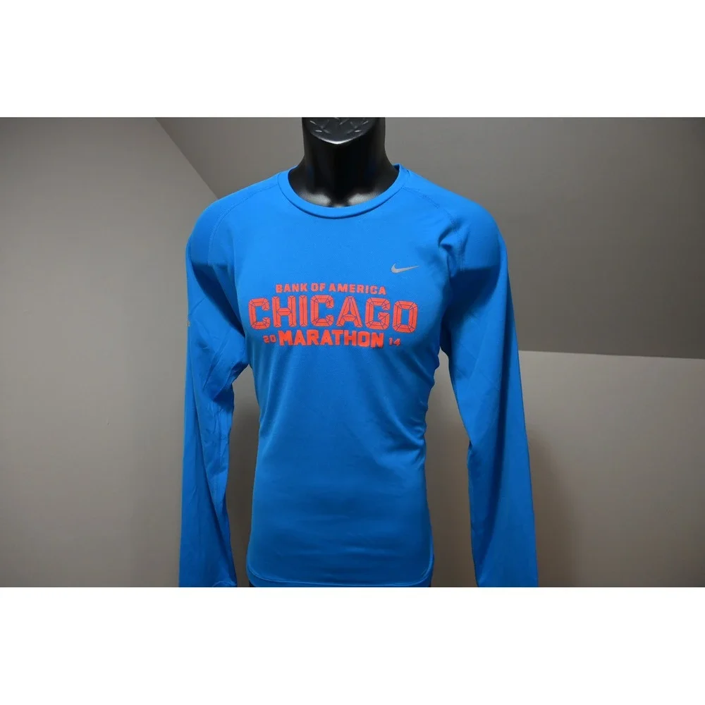 Nike Running Shirt Mens Large Blue Chicago Marathon 2014 Dri-FIT LS Excellent